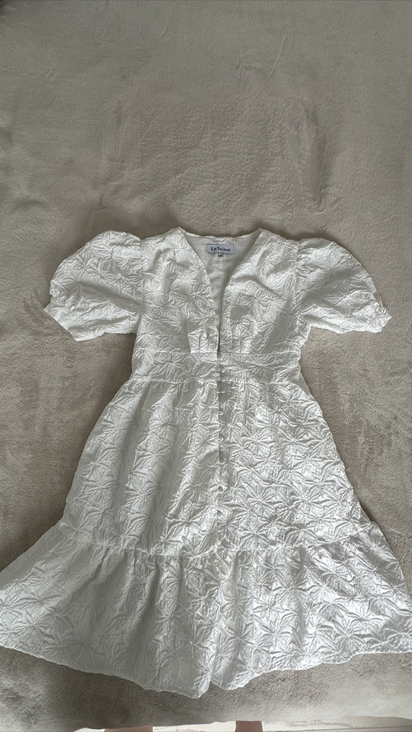 White Embroidered Puff Sleeve Mini Dress