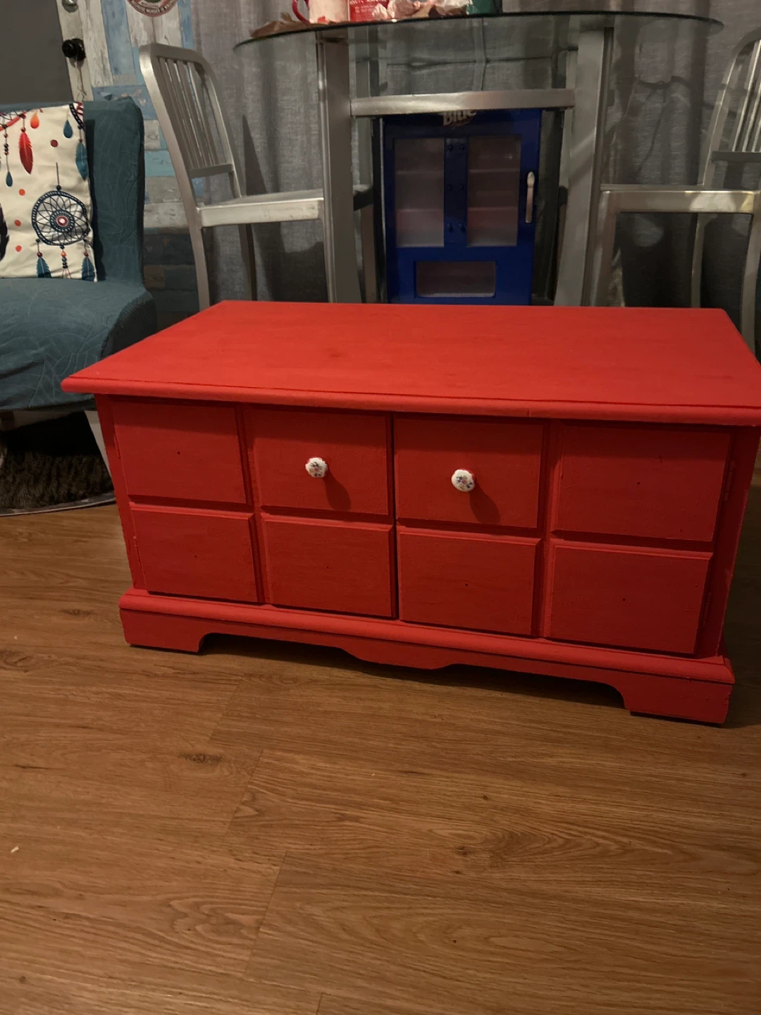 Red Painted Wood Dresser
