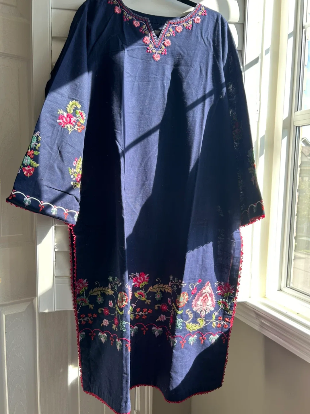 Embroidered Navy Blue Kurti thumbnail