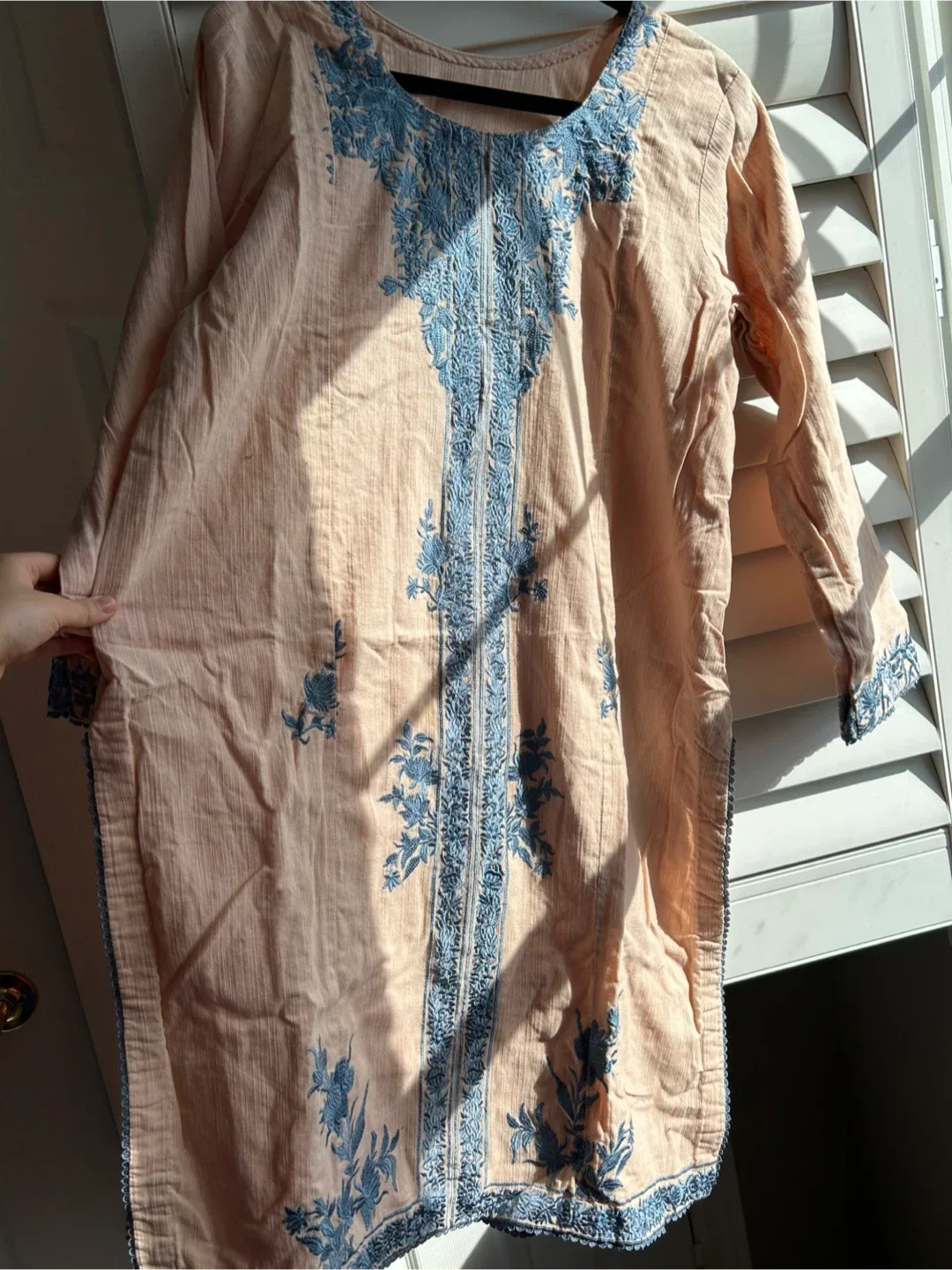 Peach Embroidered Kurti Set - Size large thumbnail