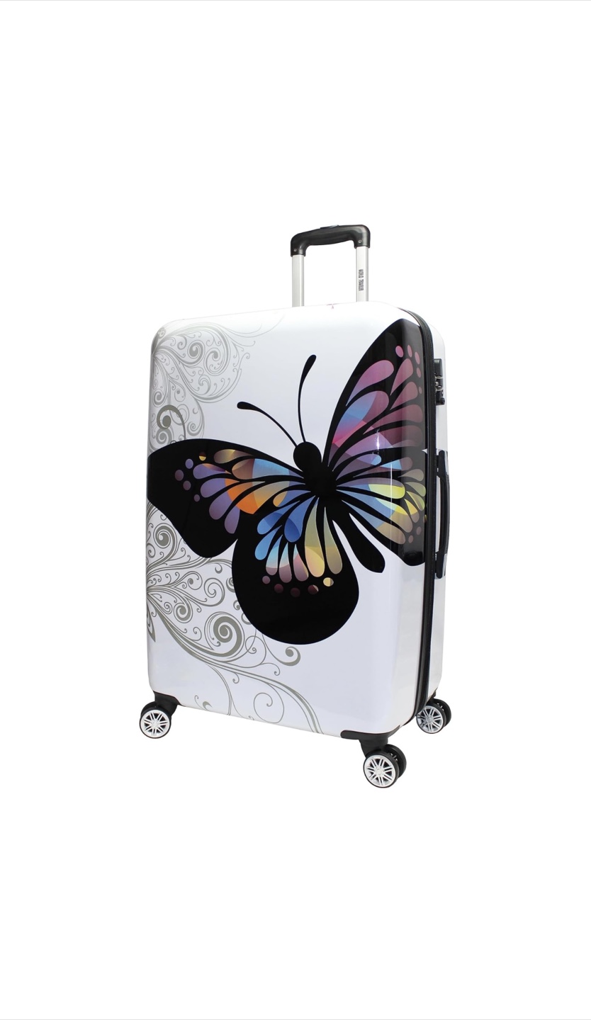 Brand New 28inch White Rolling Suitcase with Butterfly Design
