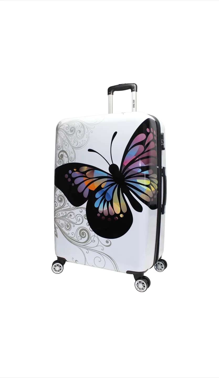 Brand New 28inch White Rolling Suitcase with Butterfly Design thumbnail