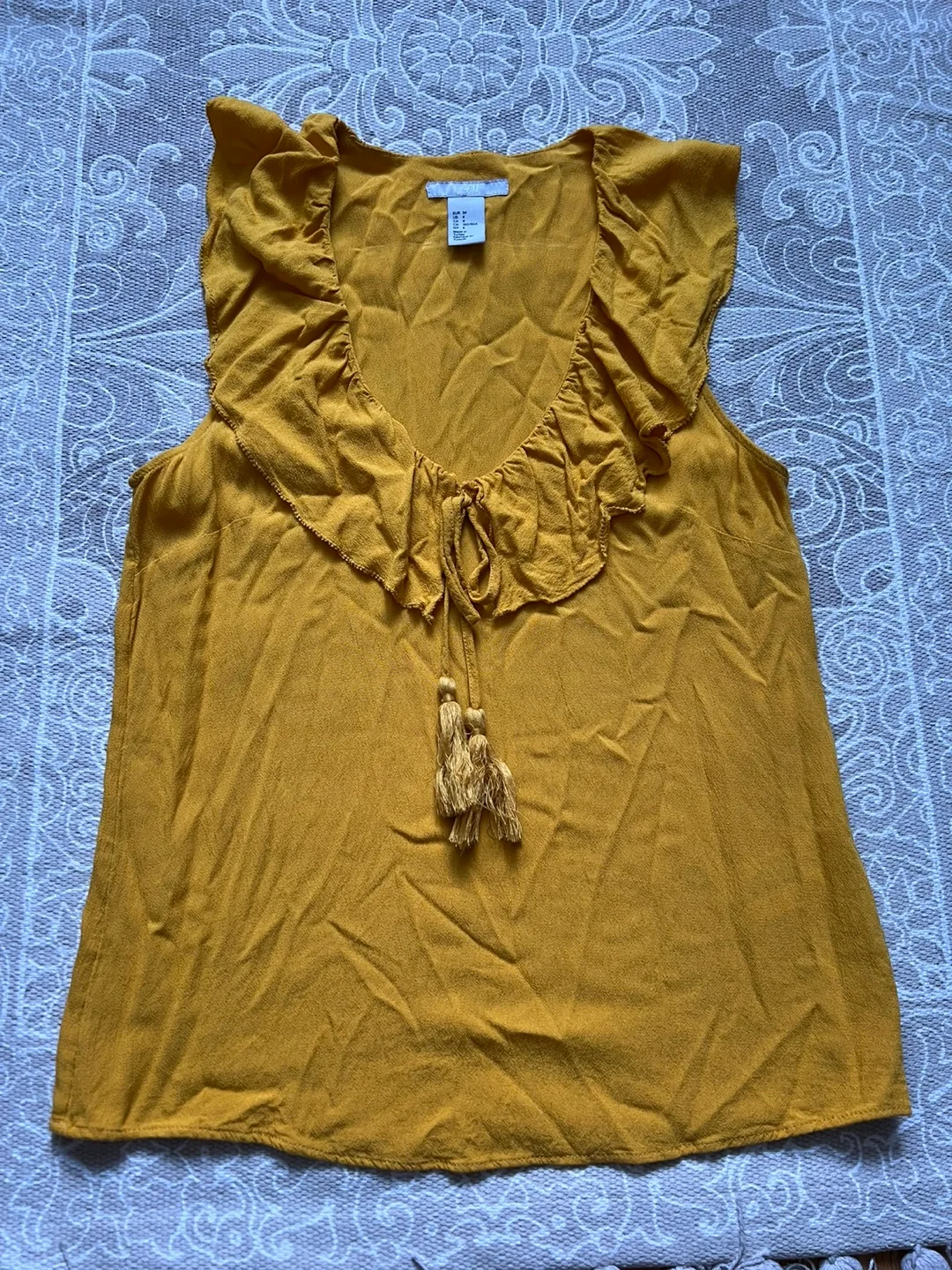 H&M Mustard Yellow Ruffle Top - Size US 4 thumbnail