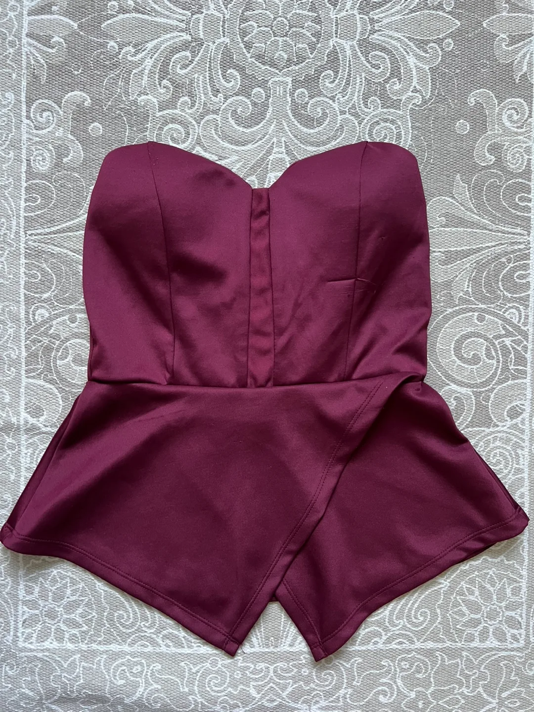 Burgundy Strapless Peplum Top thumbnail