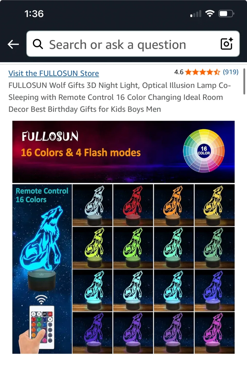 FULLOSUN Wolf 3D Night Light image indicator(2)