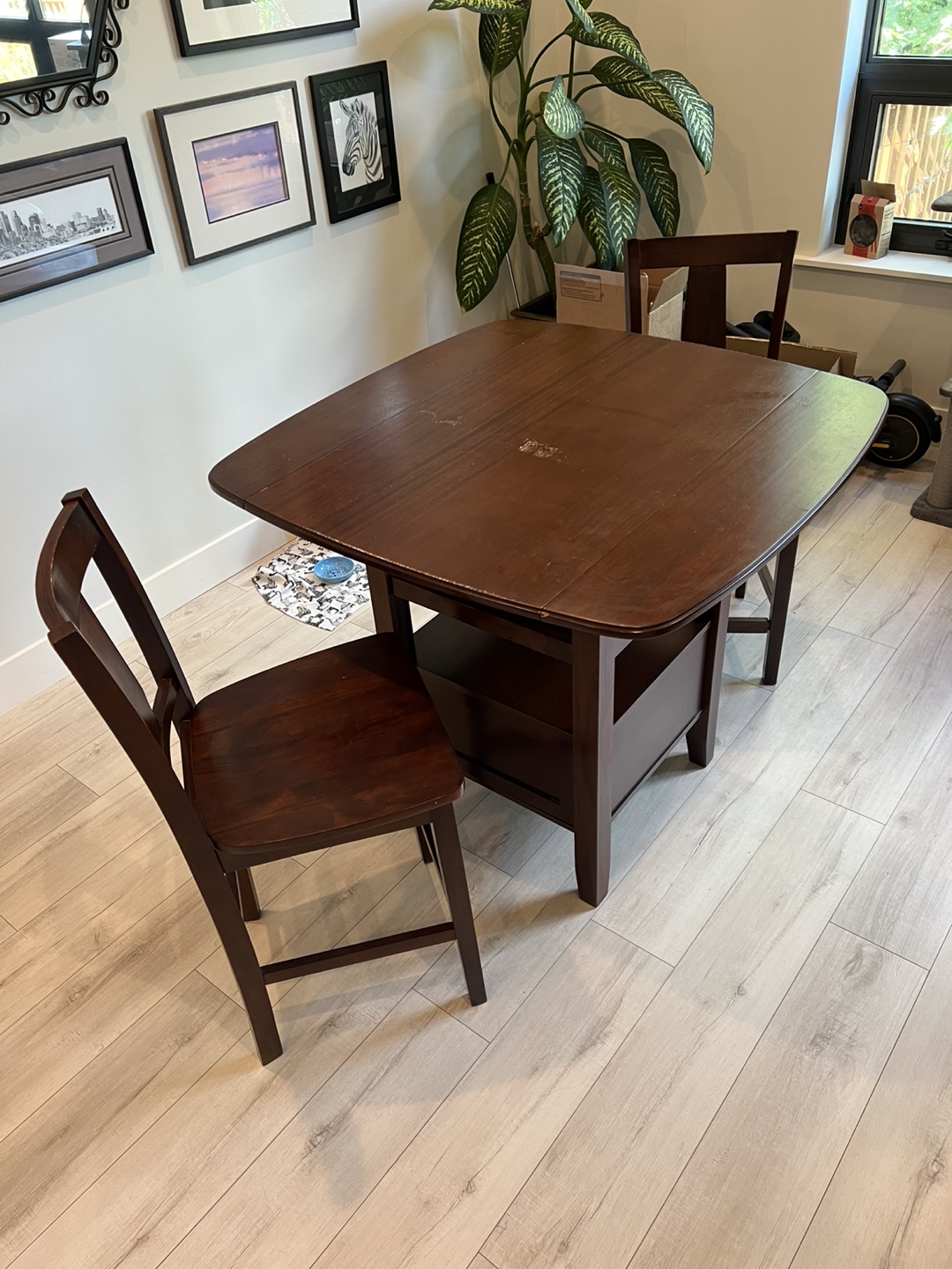 Dark Wood Dining Table with Two Chairs