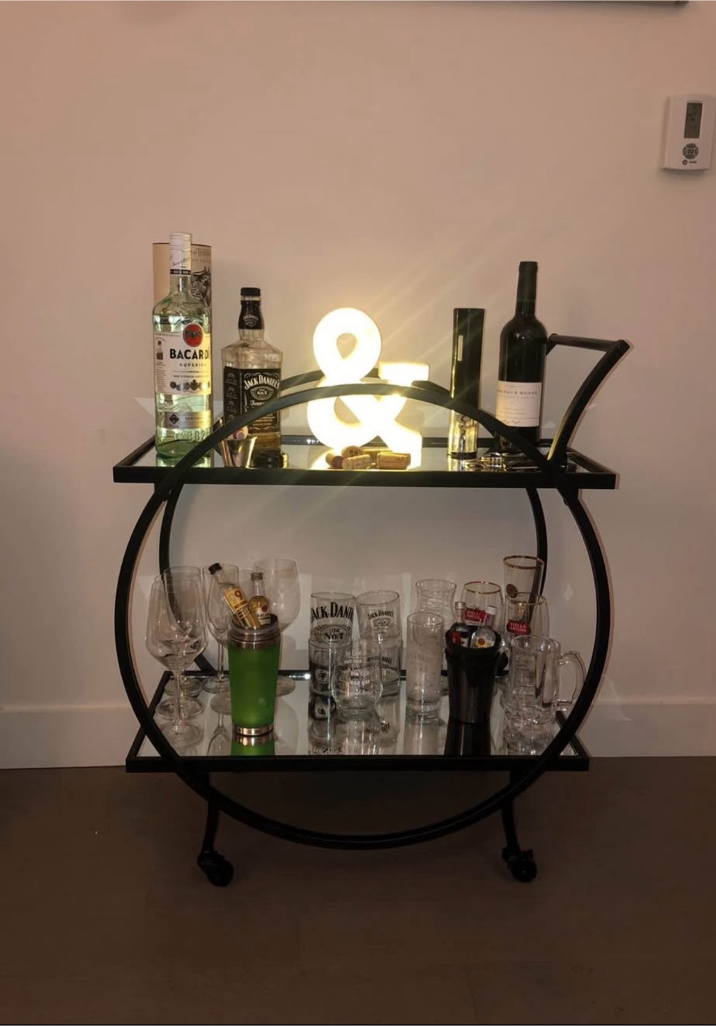 Black Metal & Mirror Bar Cart