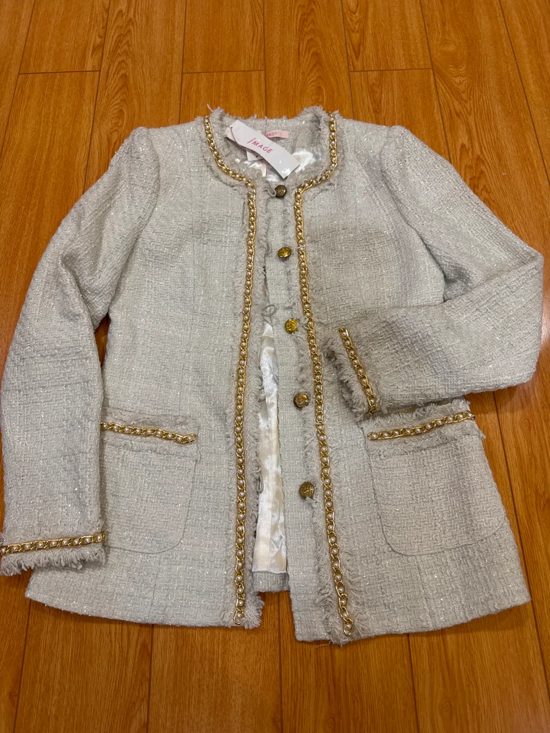 iMAGE Tweed Jacket with Gold Chain Detail thumbnail