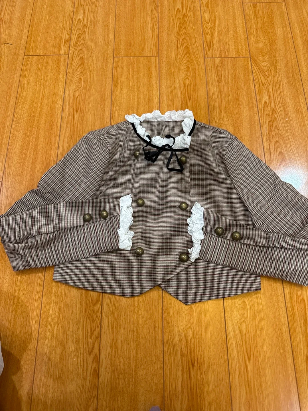 Brown Plaid Jacket with Lace Detail thumbnail