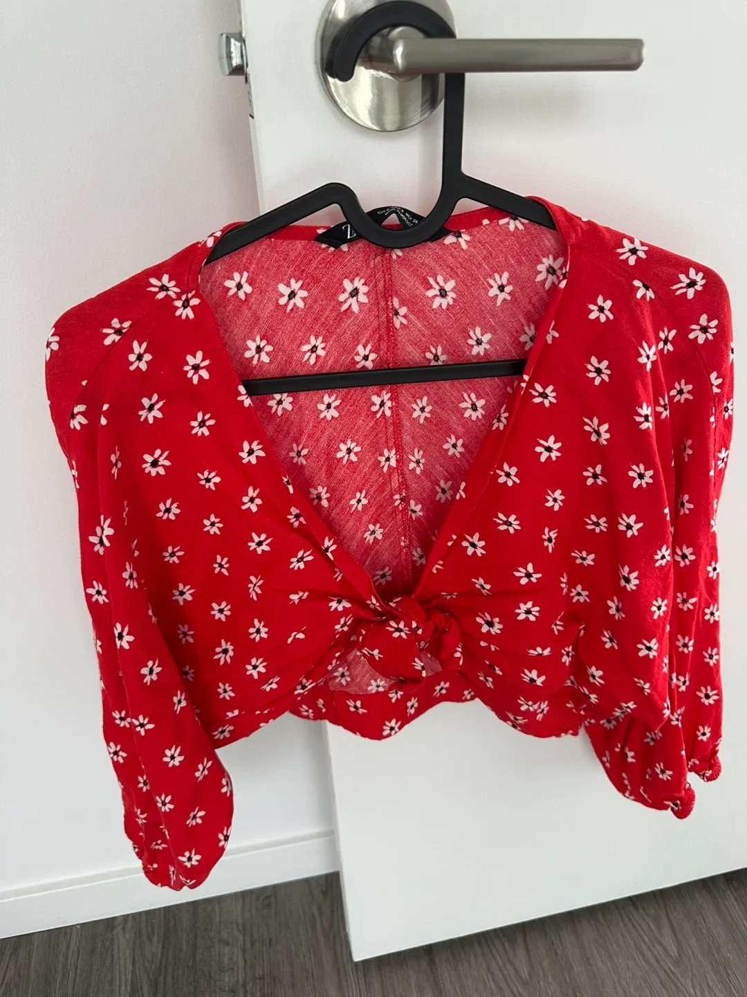 Zara Red Floral Crop Top - Size S thumbnail