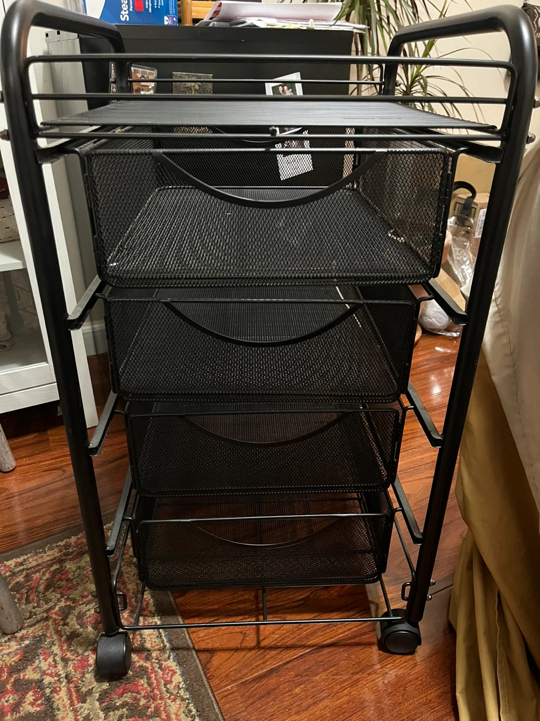 Black Rolling Cart with 4 Mesh Baskets