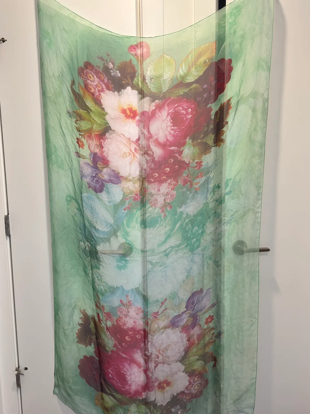 Silk floral  Scarf - Green & Pink thumbnail