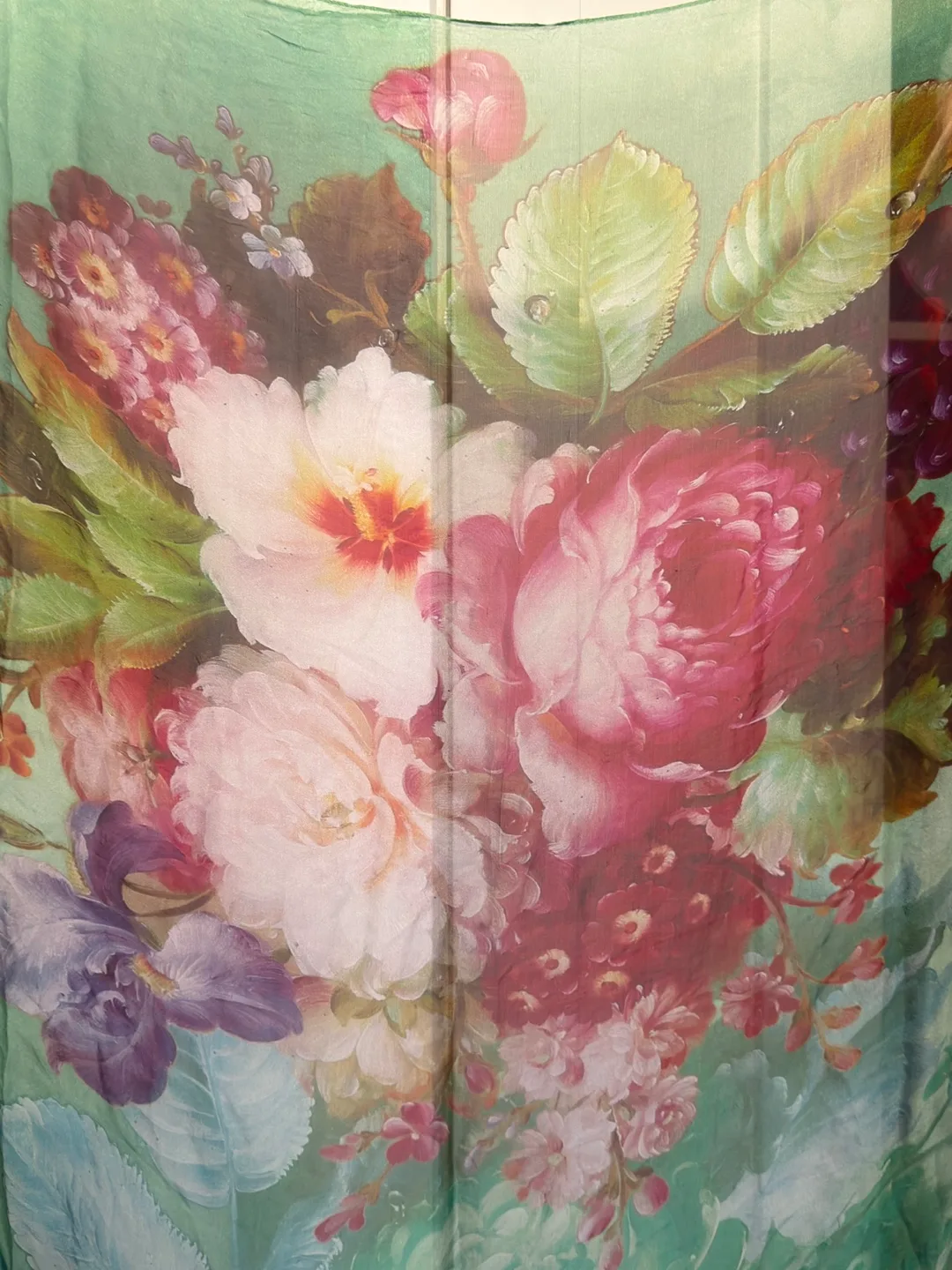 Silk floral  Scarf - Green & Pink image indicator(2)