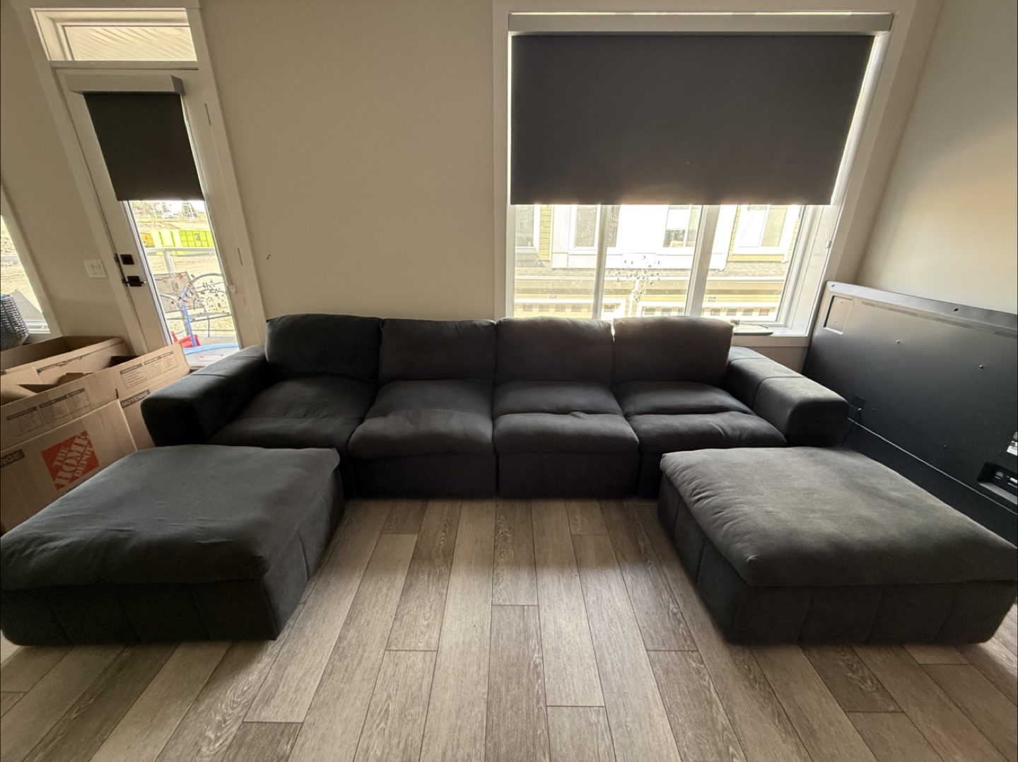 Large Grey Sectional Sofa with Ottomans