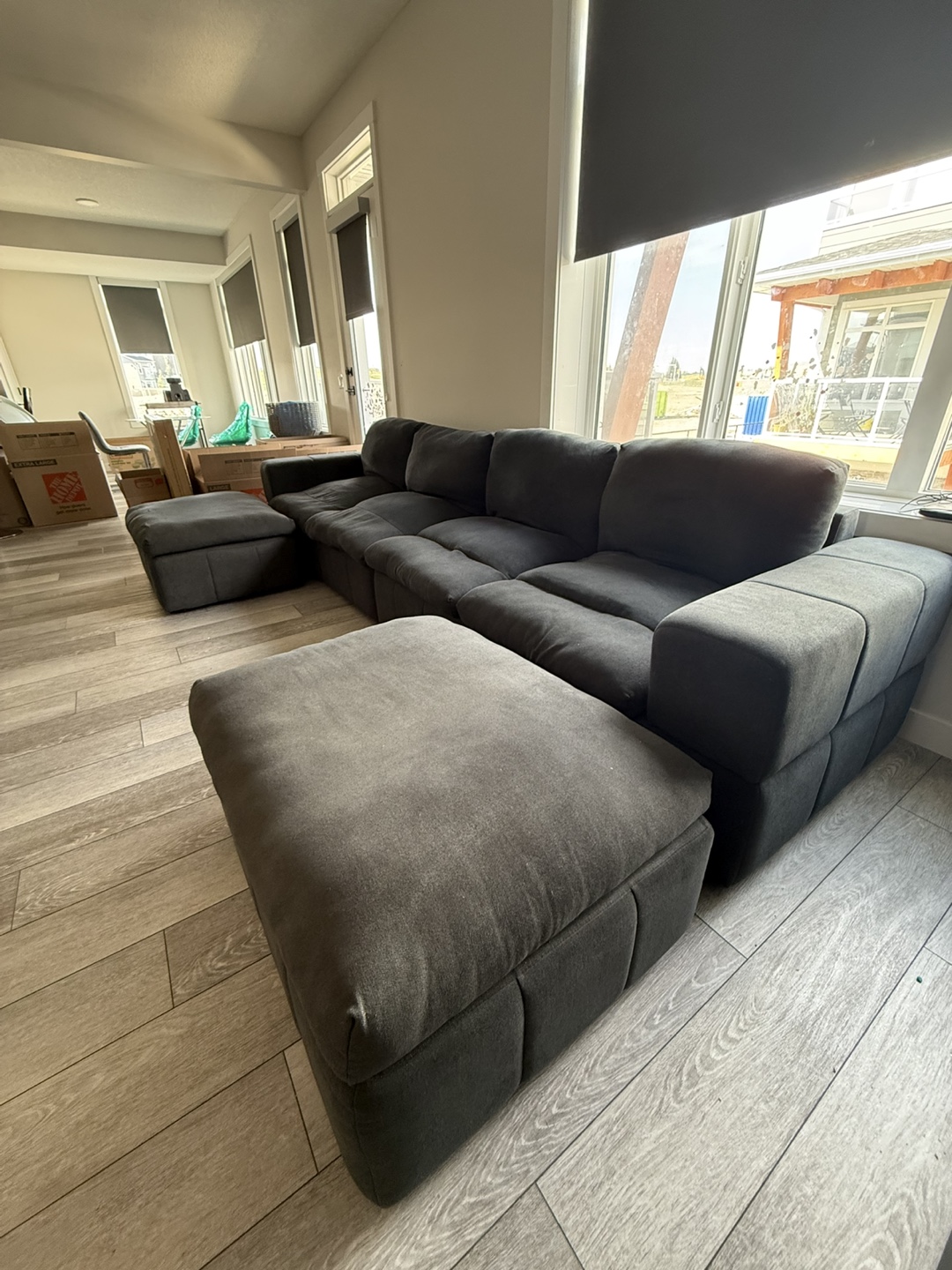 Large Grey Sectional Sofa with Ottomans - photo 3