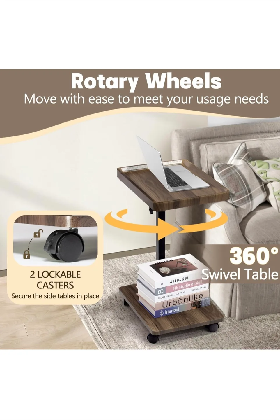 Brand New! 360° Swivel Side Table with Wheels image indicator(4)
