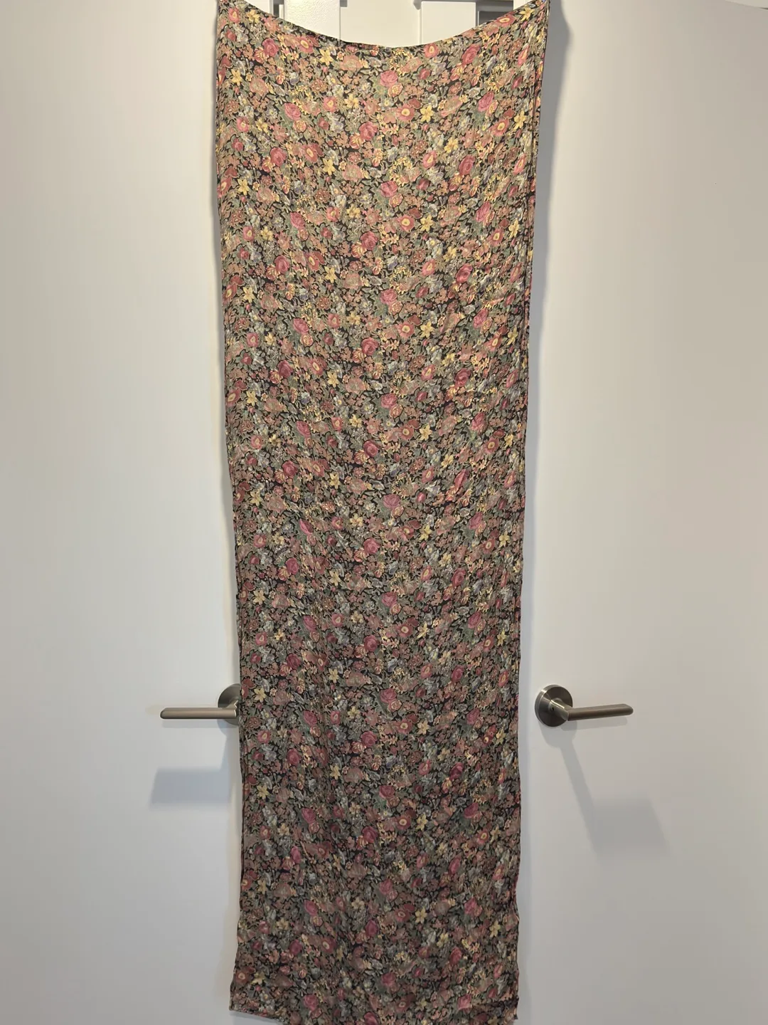 silk double layer Floral Print Scarf thumbnail