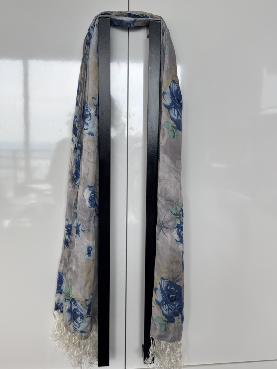 sdouble layer silk Floral Scarf - Blue & Grey - photo 2