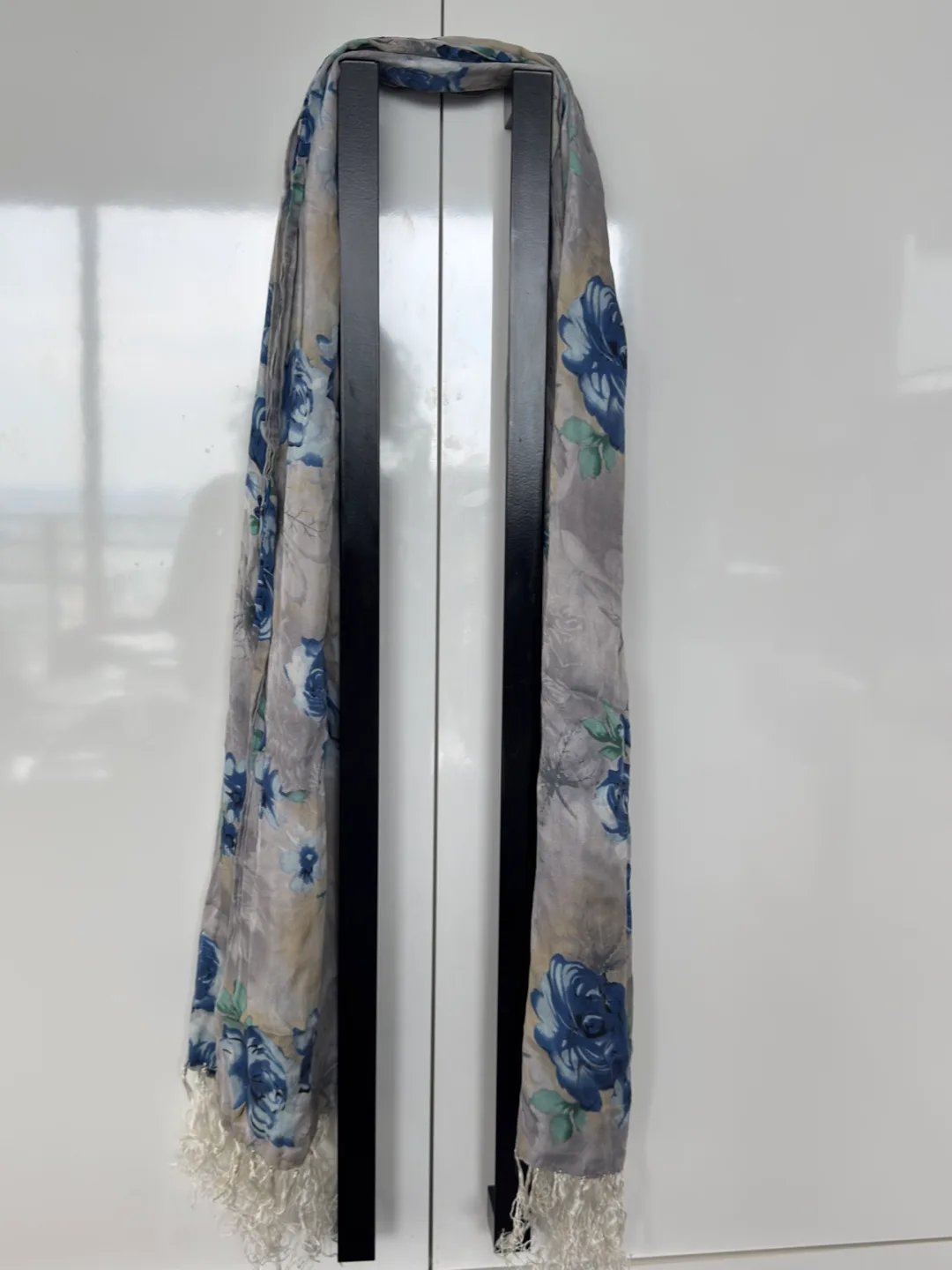 sdouble layer silk Floral Scarf - Blue & Grey image indicator(2)