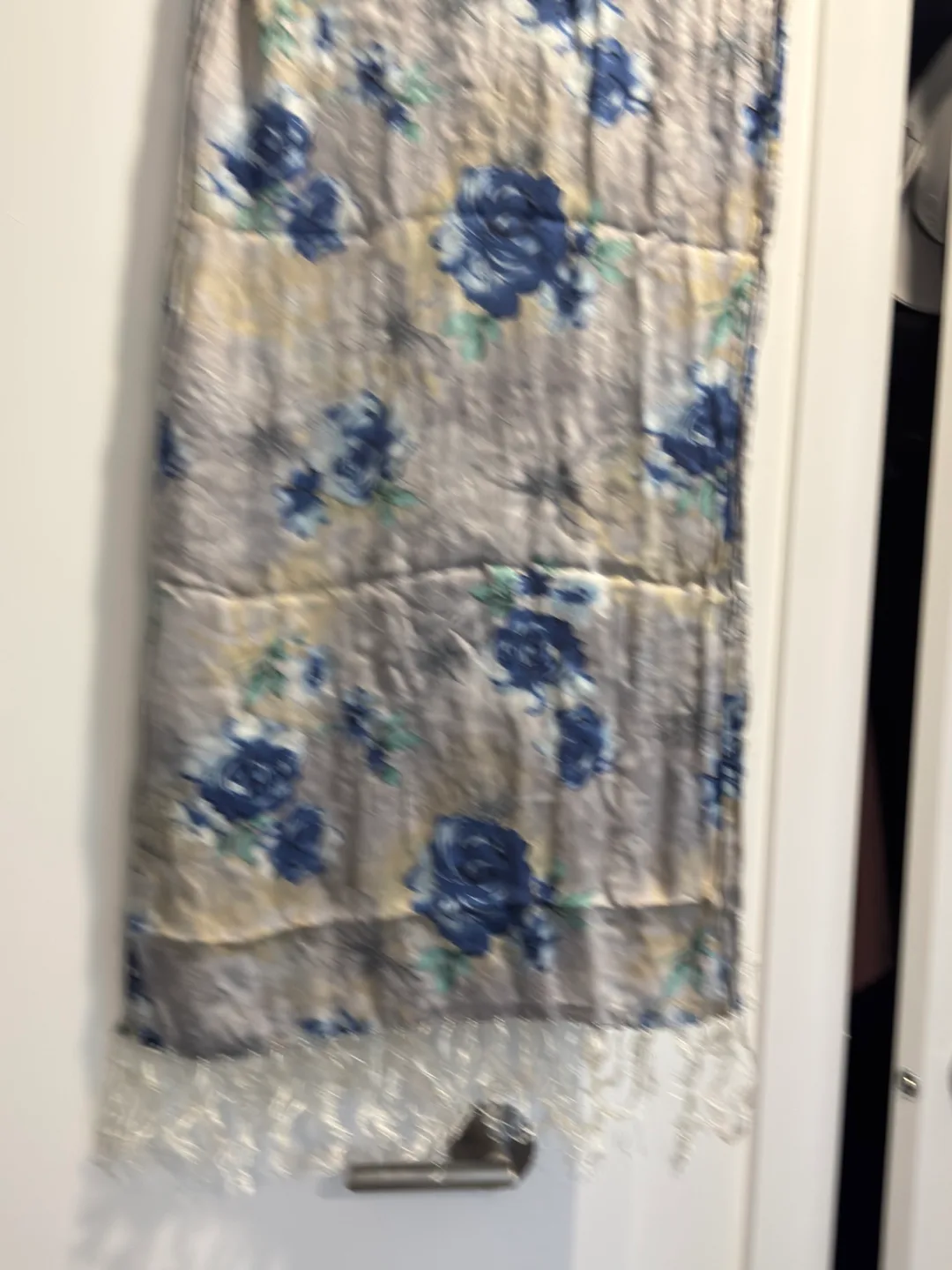 sdouble layer silk Floral Scarf - Blue & Grey thumbnail
