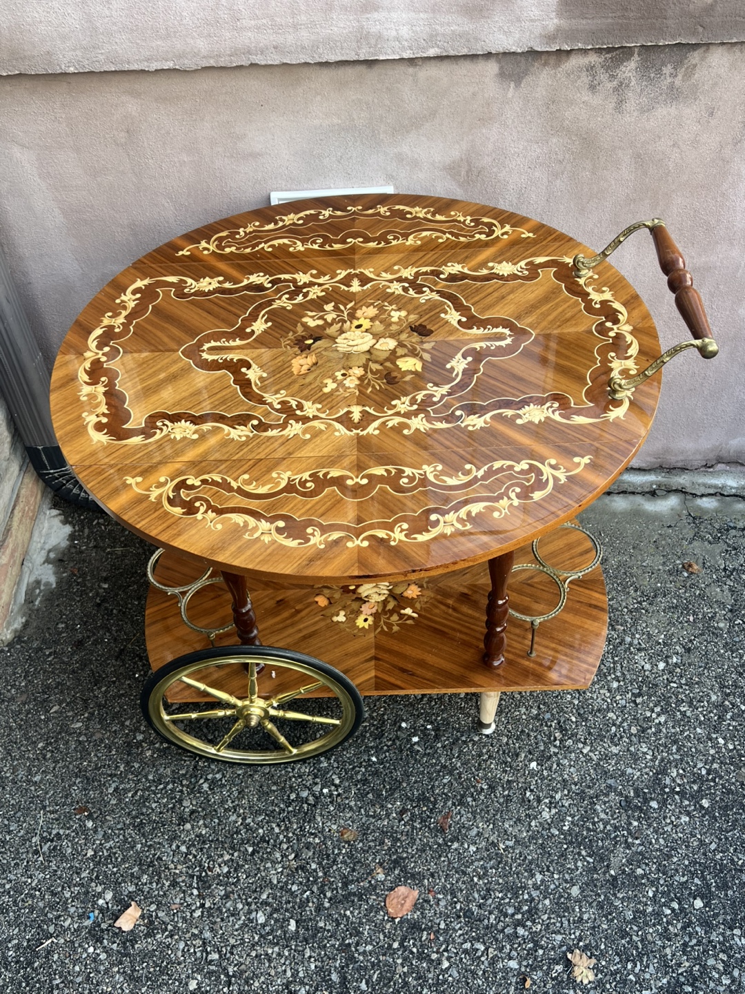 Vintage Inlaid Wood Bar Cart - photo 2