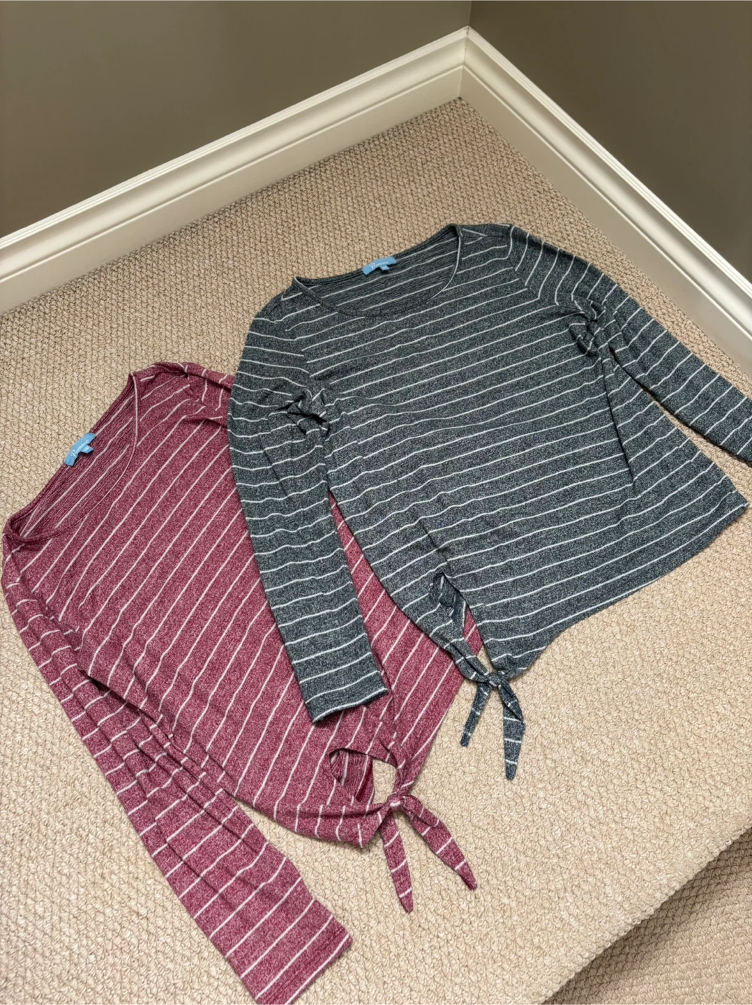 2 PACK - Blue & Pink Striped Tie-Front Tops - Size M (BRAND NEW)
