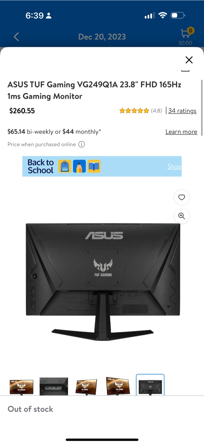 ASUS TUF Gaming VG249Q1A 23.8" FHD 165Hz Monitor