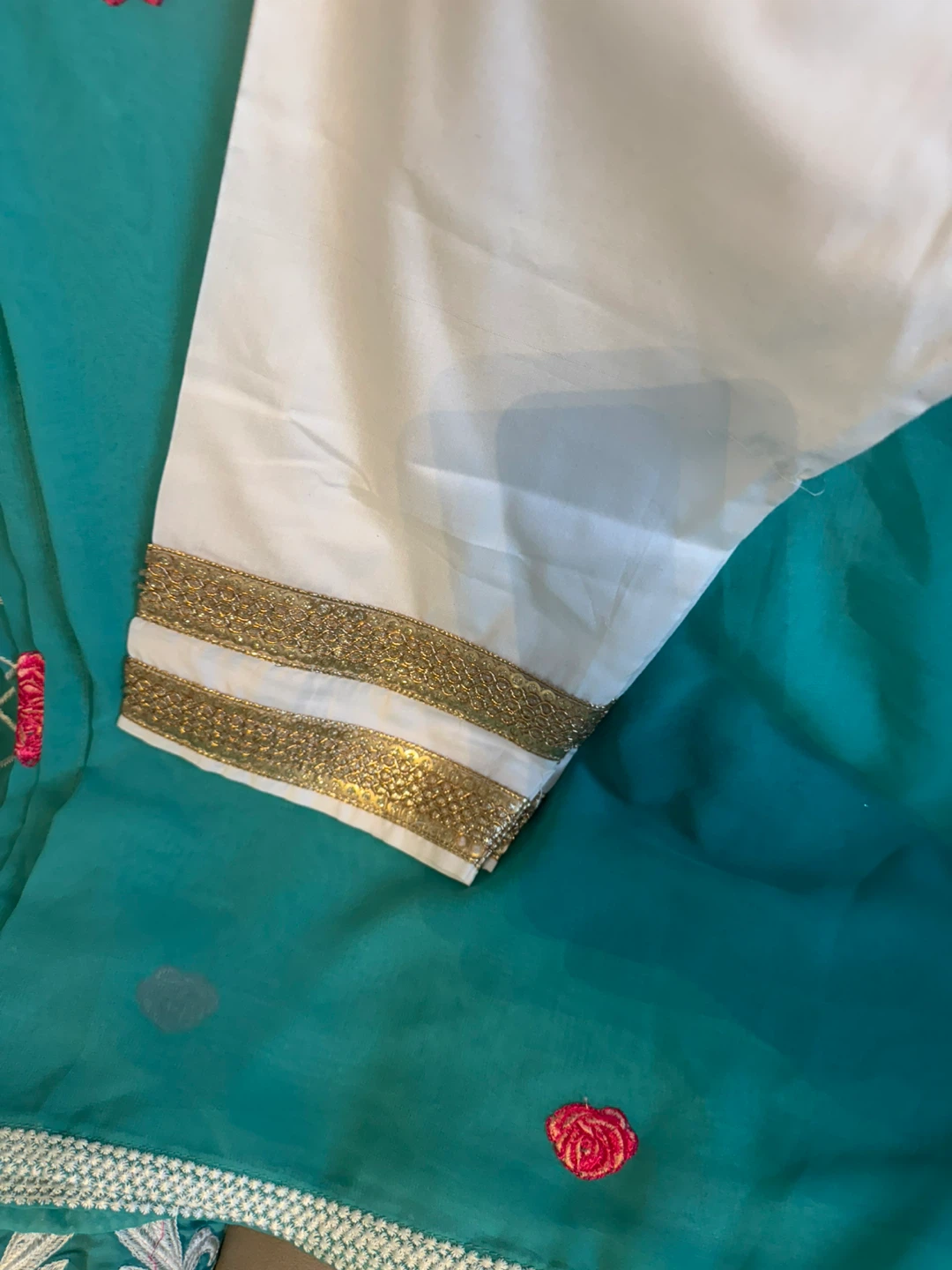 Teal & White Embroidered Shalwar Kameez - photo 3