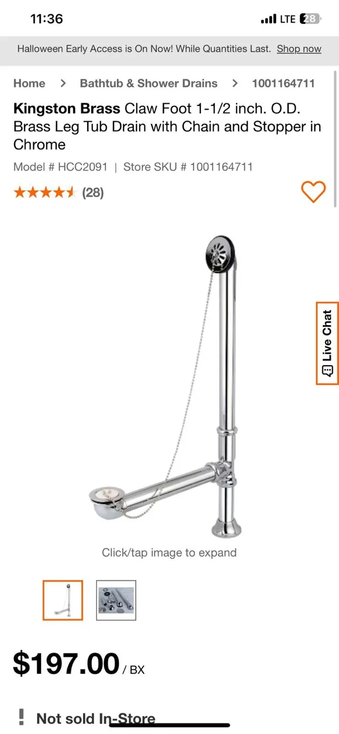 Kingston Brass Clawfoot Bathtub Drain - NEW thumbnail