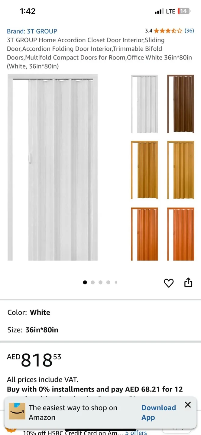 3T Group Accordion Closet Door - 36x80 in thumbnail