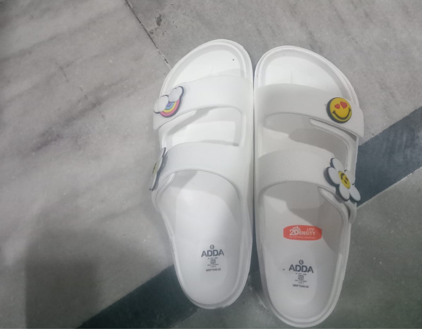 Adda White Slides with Smiley and Rainbow Charms