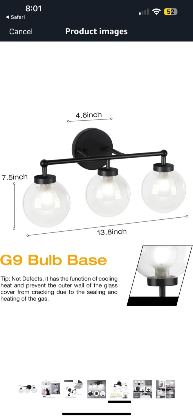 BNIB OOWOLF 3-Light Bathroom Vanity Light - Matte Black image indicator(5)