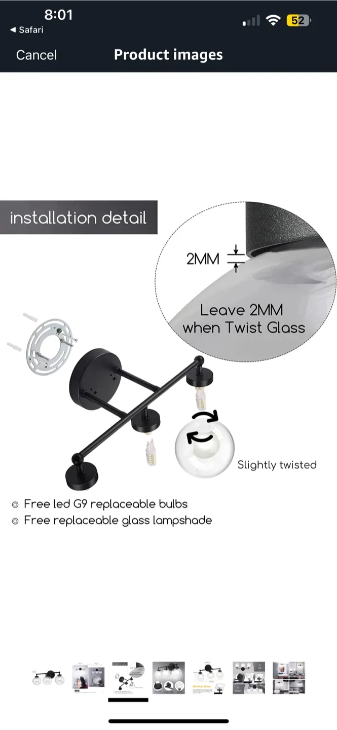 BNIB OOWOLF 3-Light Bathroom Vanity Light - Matte Black image indicator(3)