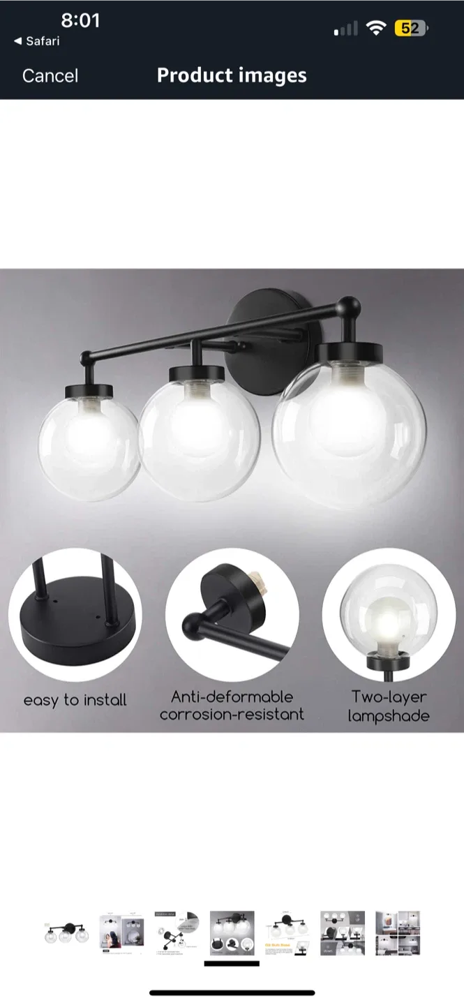 BNIB OOWOLF 3-Light Bathroom Vanity Light - Matte Black image indicator(4)