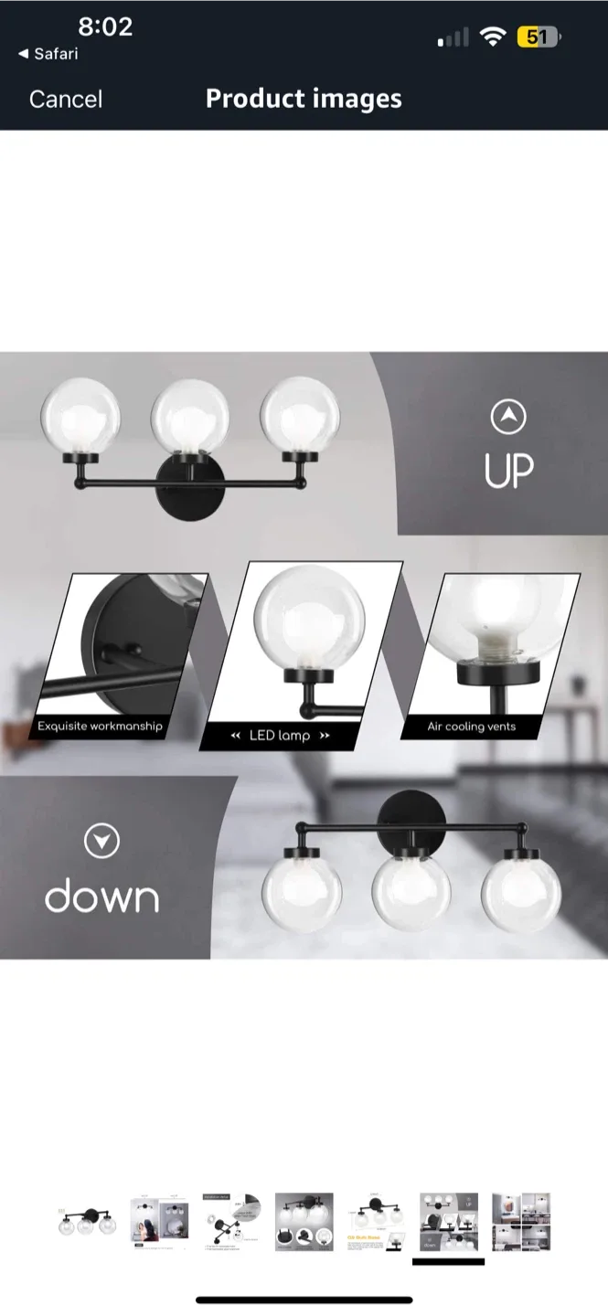 BNIB OOWOLF 3-Light Bathroom Vanity Light - Matte Black image indicator(6)