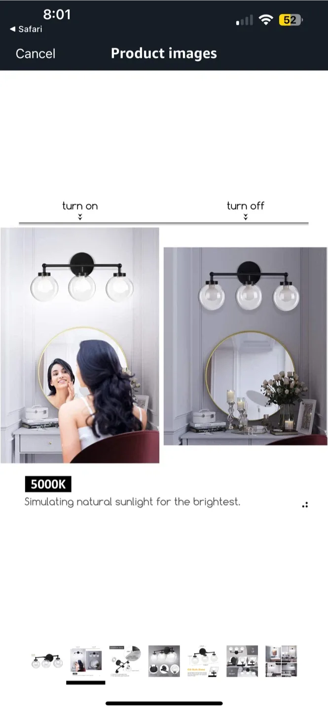 BNIB OOWOLF 3-Light Bathroom Vanity Light - Matte Black image indicator(2)