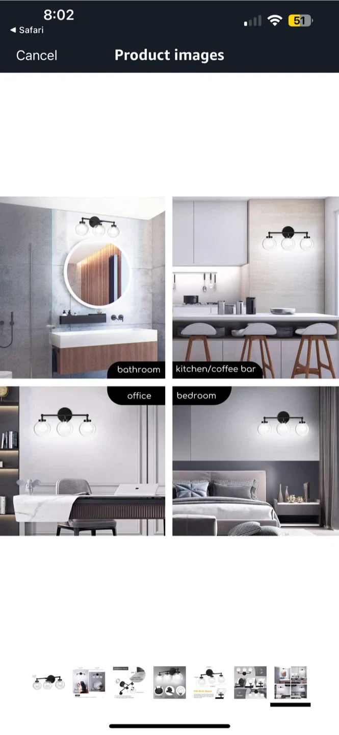 BNIB OOWOLF 3-Light Bathroom Vanity Light - Matte Black image indicator(7)