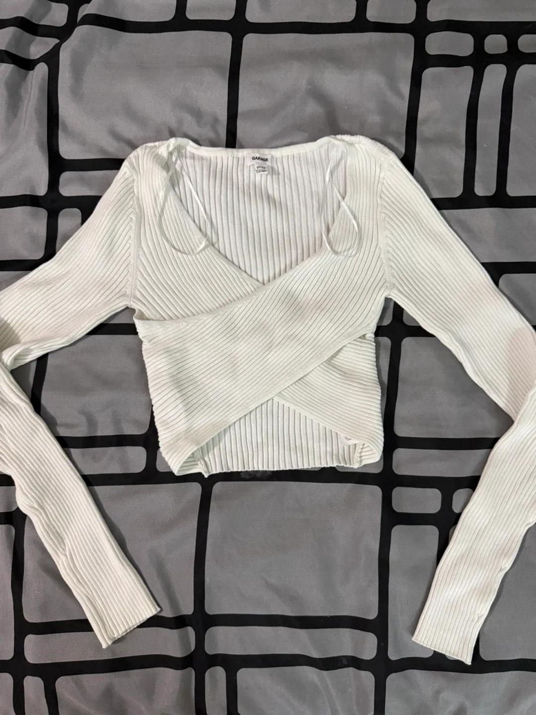 Garage White Ribbed Long Sleeve Top - XS thumbnail