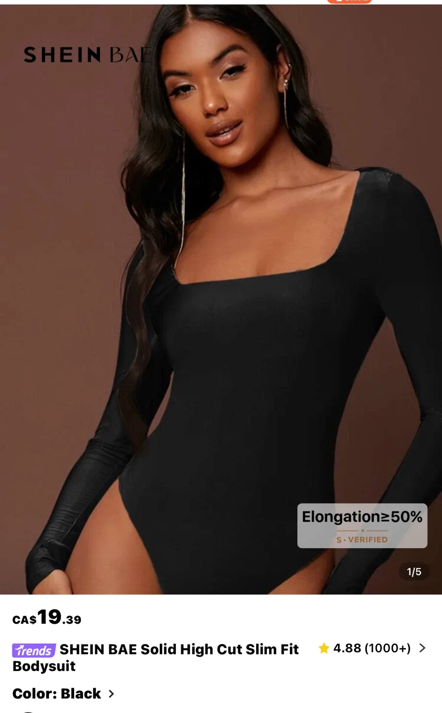 New SHEINBAE Black Bodysuit - Size S image indicator(4)
