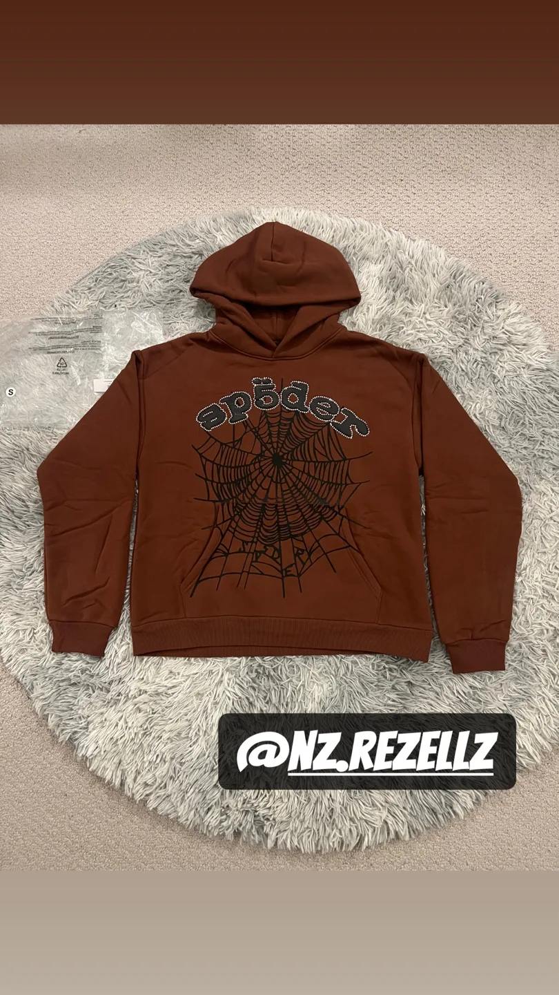 Brown/Black OG Web Rhinestone Sp5der Hoodie thumbnail