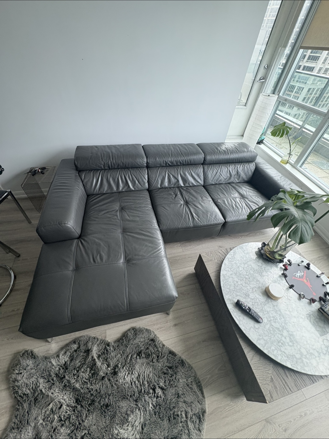 Grey Leather Sectional Sofa - photo 4