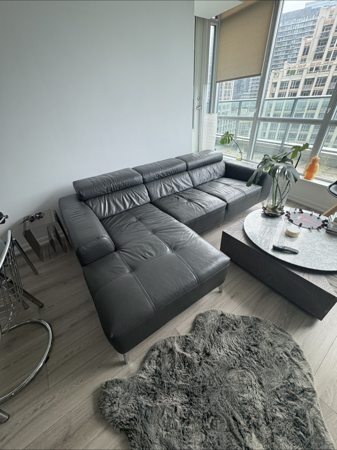 Grey Leather Sectional Sofa - photo 2
