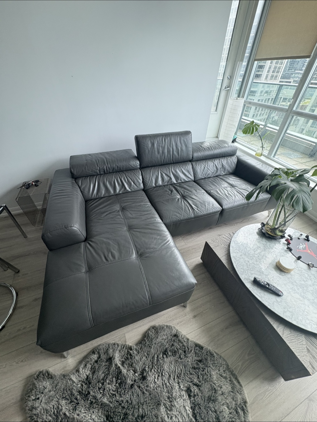Grey Leather Sectional Sofa - photo 3