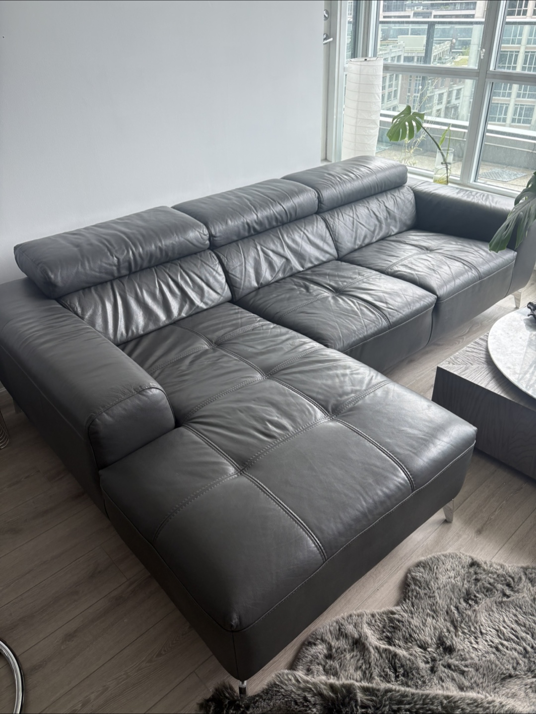 Grey Leather Sectional Sofa