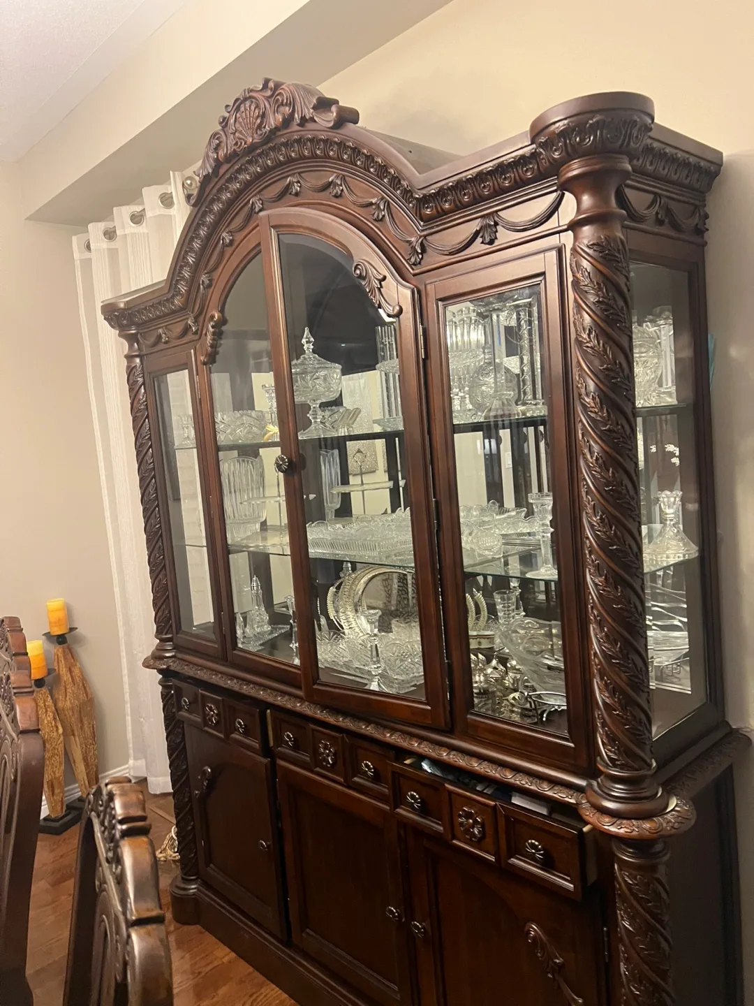 Ornate China Cabinet - Dark Wood and dining table with 10 chair image indicator(2)