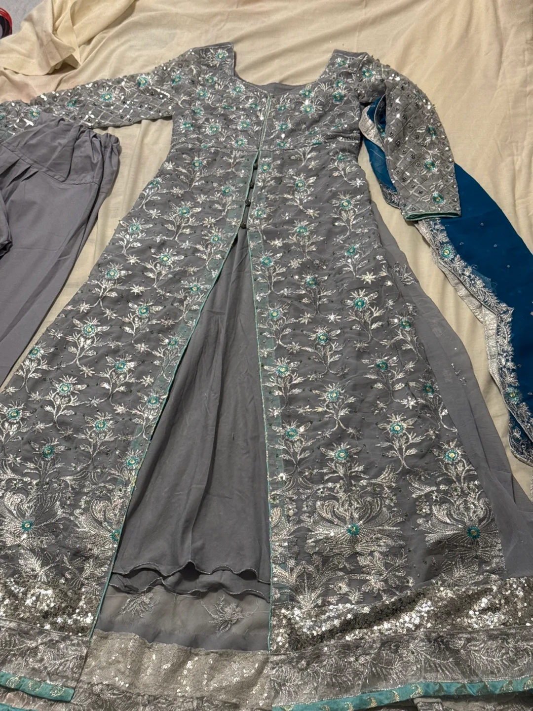 Grey Embroidered anarkali style thumbnail