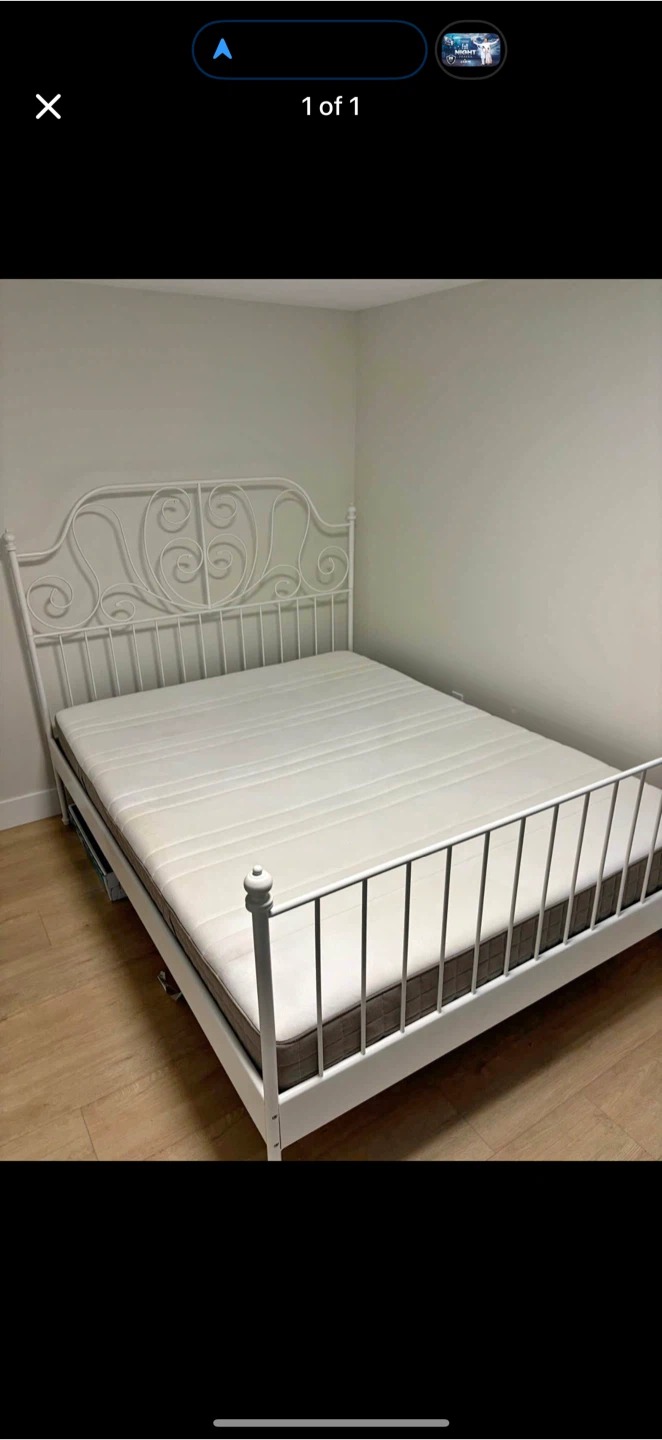 IKEA Leirvik White Metal Bed Frame (Double)