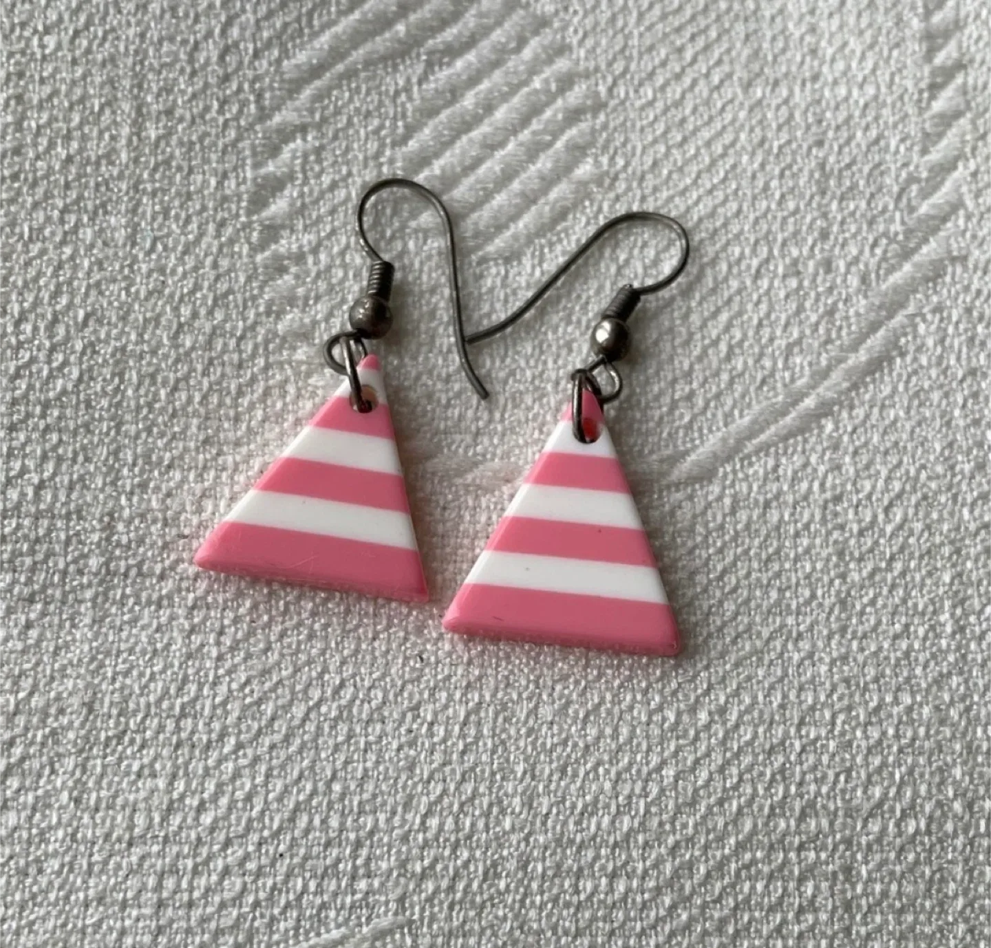 Pink & White Striped Triangle Earrings image indicator(2)