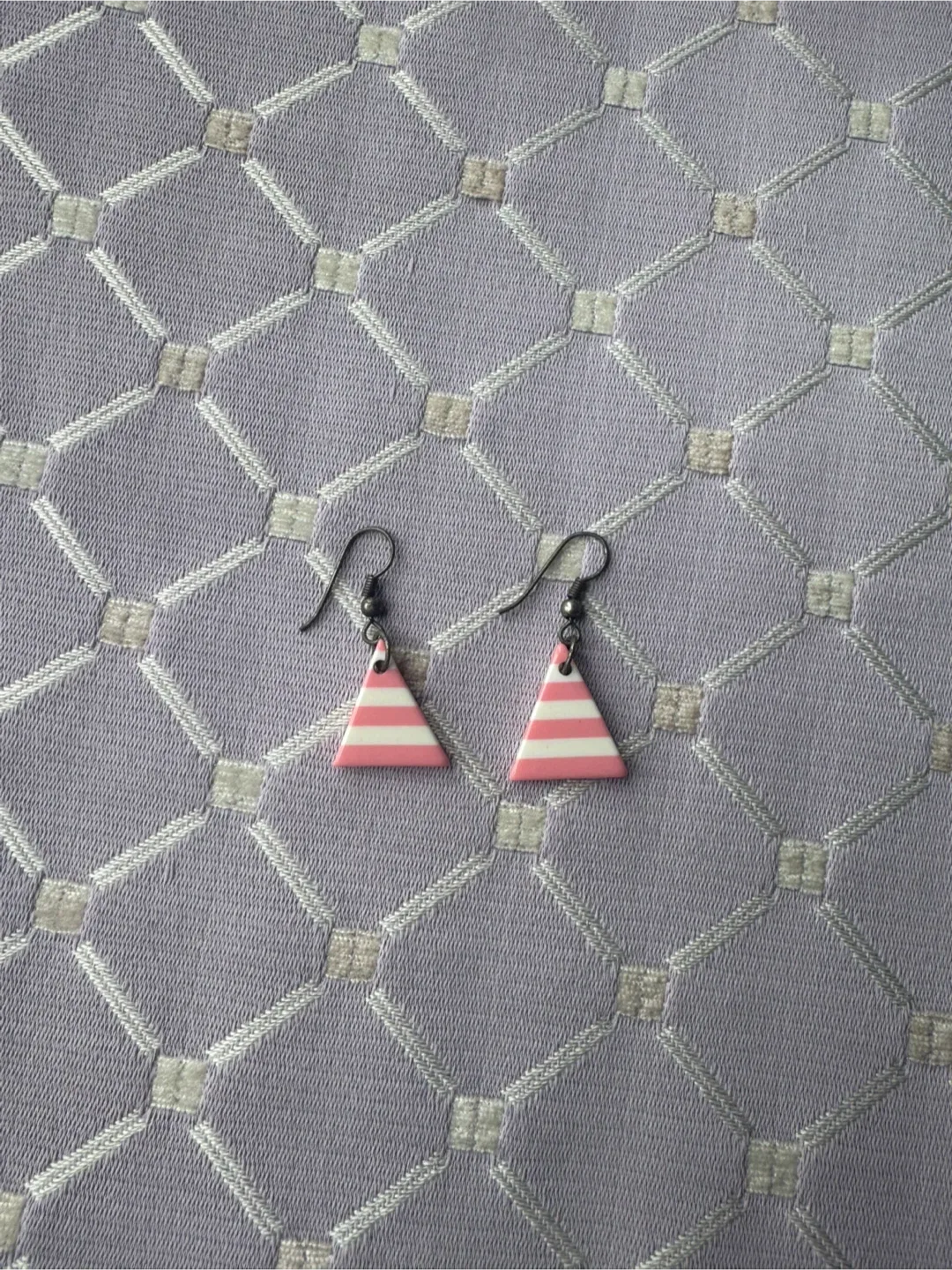 Pink & White Striped Triangle Earrings image indicator(3)