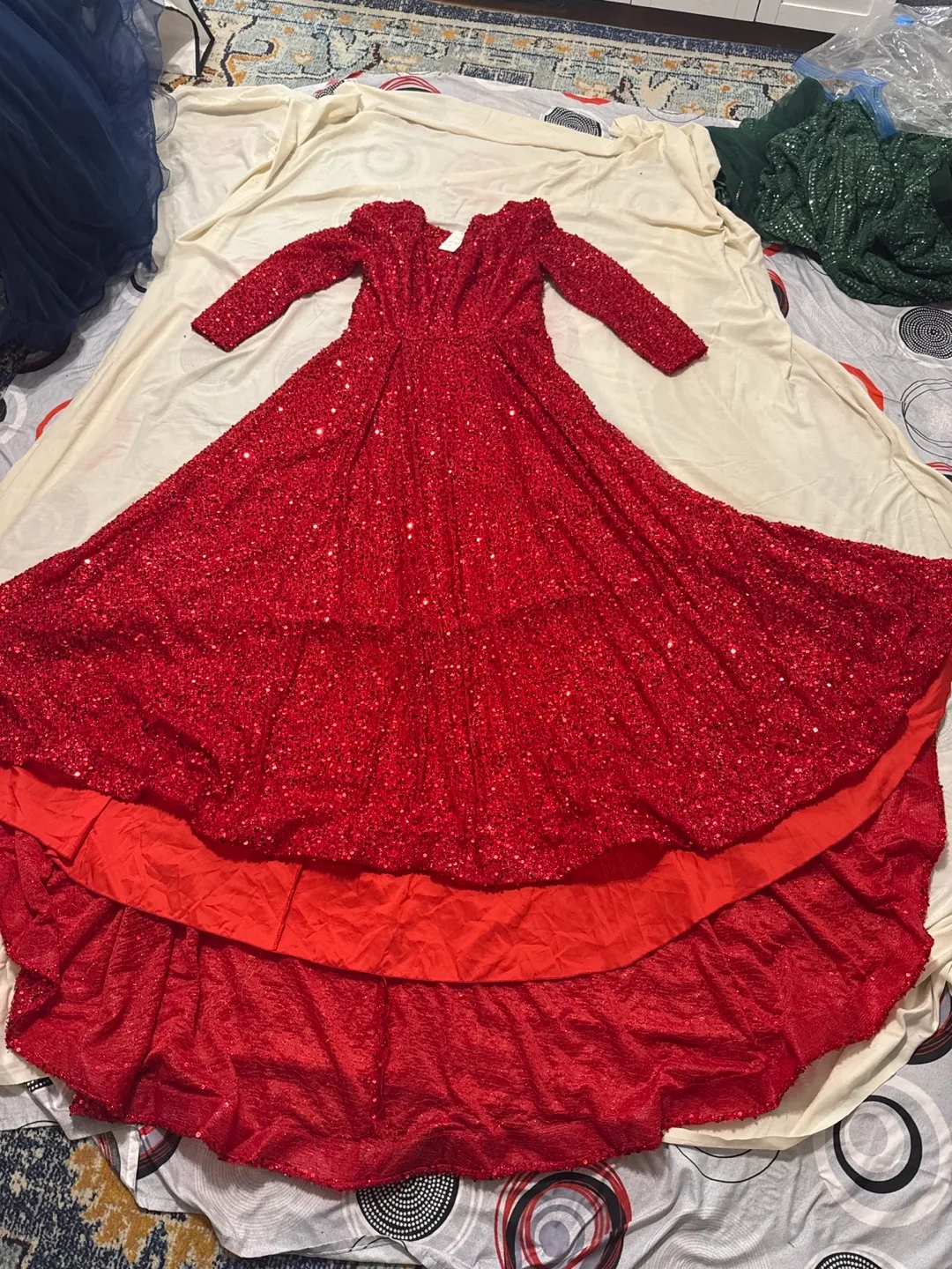 Red Sequin Long Sleeve Gown thumbnail